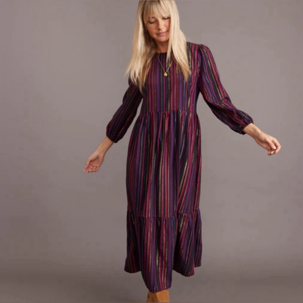Marine Layer Alice Midi Dress in Lurex Multi-stripe | Size L